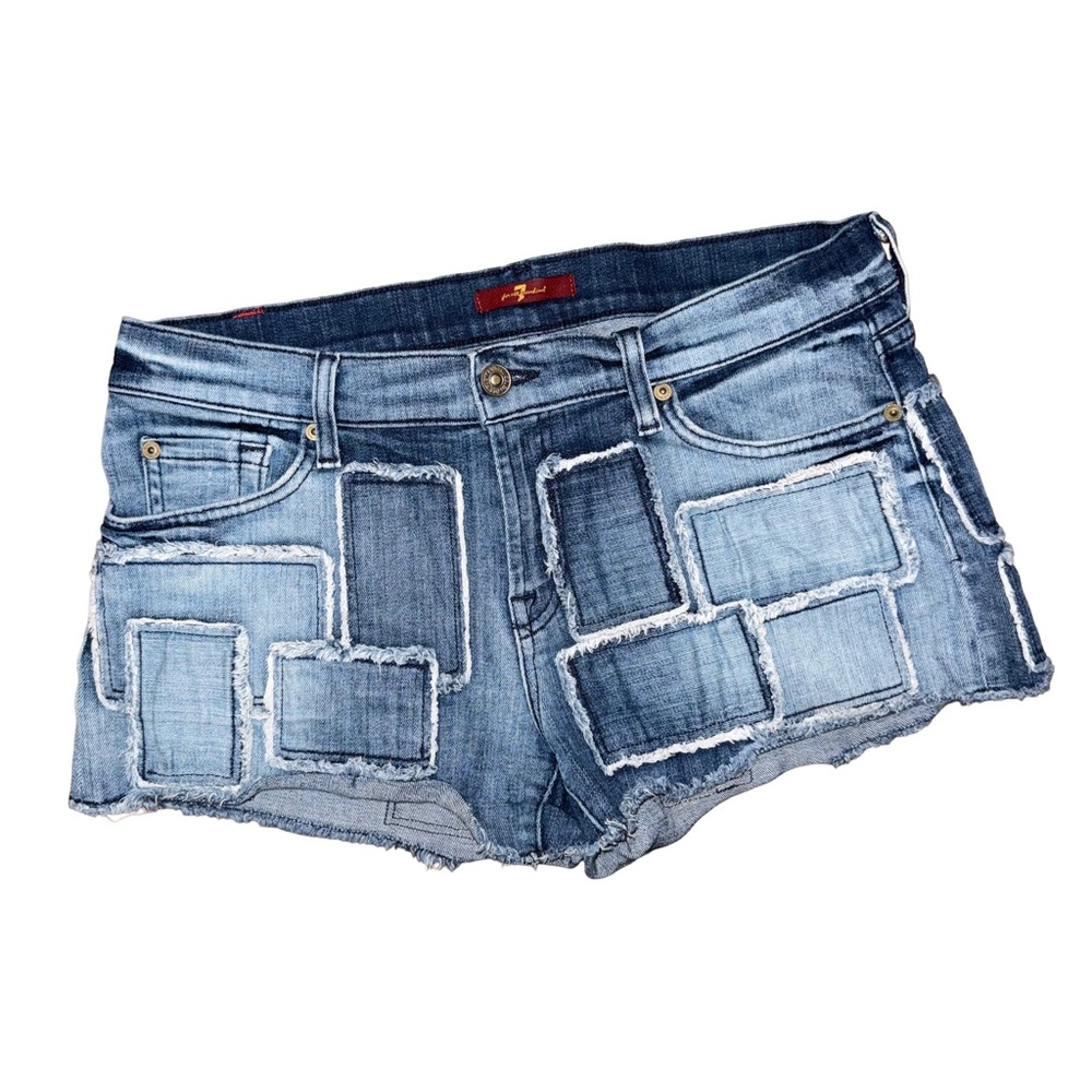 💖7‎ For All Mankind Patchwork Denim Micro Mini Shorts Y2K